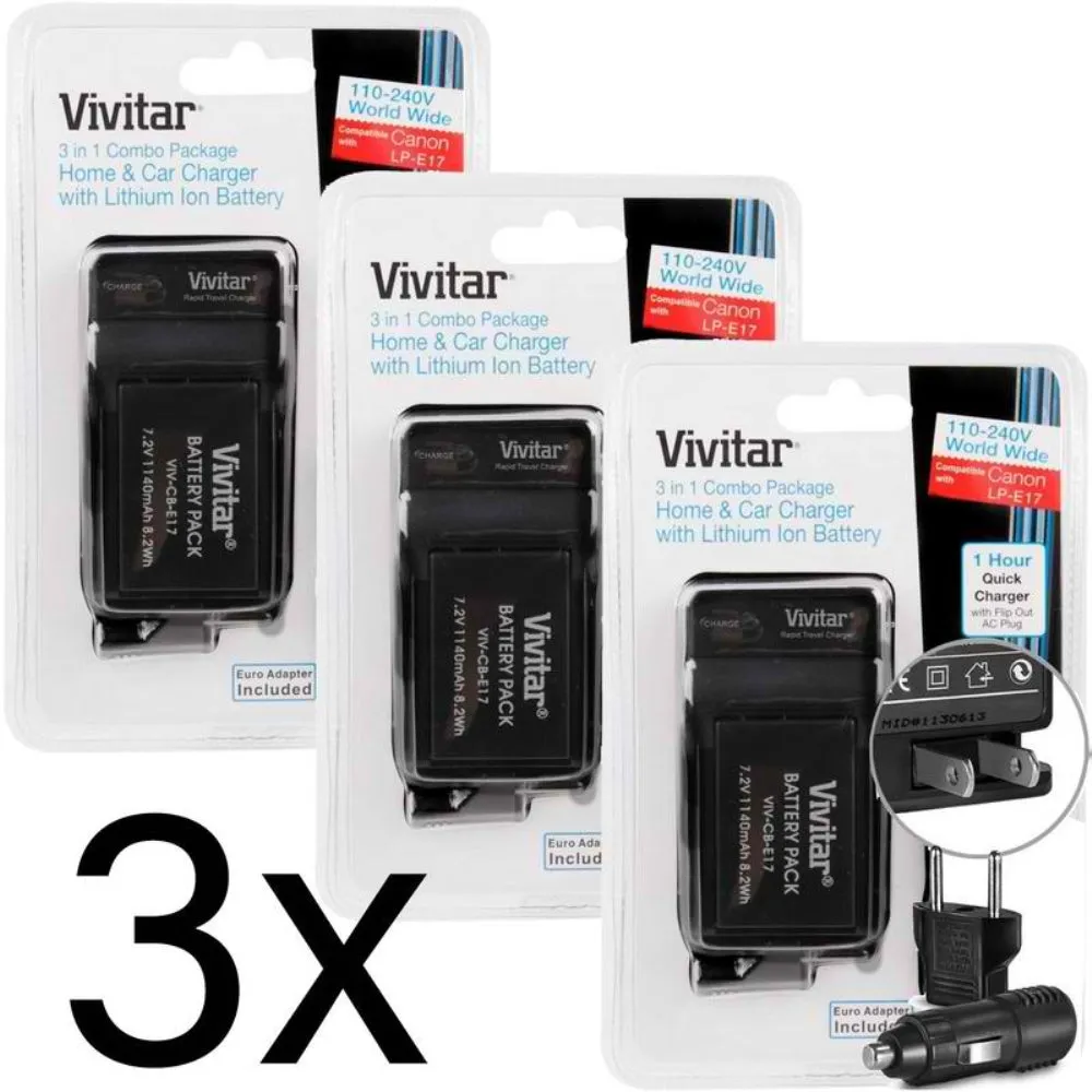 3x Vivitar VIV-CB-E17 Replacement Rechargeable Battery Canon LP-E17 for Canon EOS Rebel T6s DSLR Camera