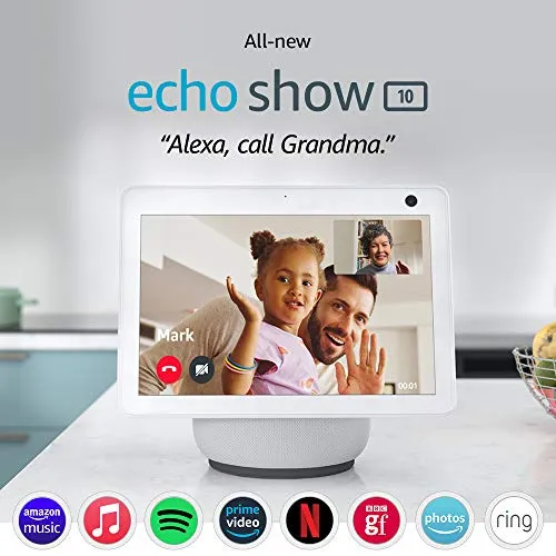 All-new Echo Show 10 (3rd generation) | HD smart display with motion and Alexa, Glacier White Fabric