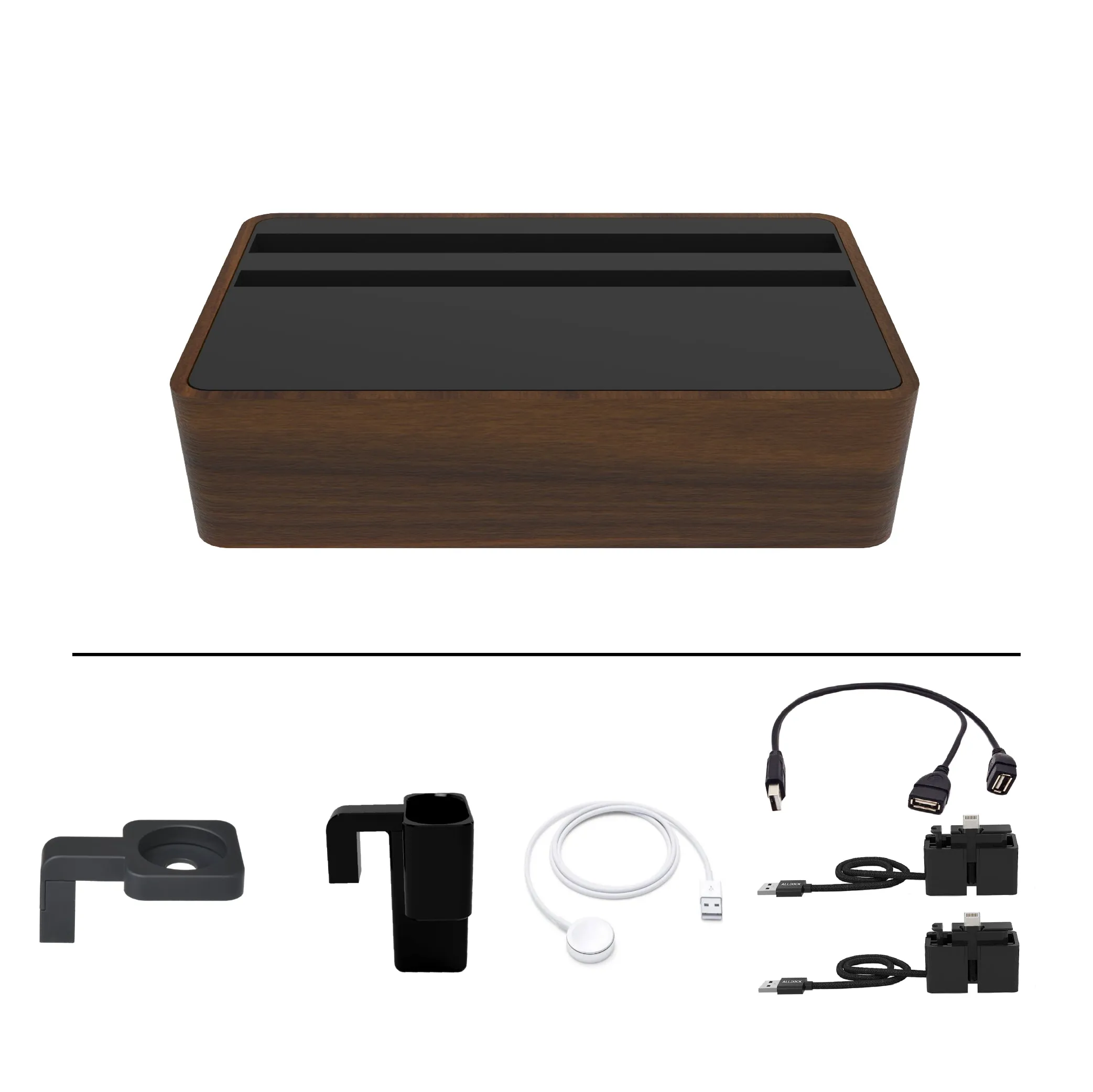 ALLDOCK Wireless Walnut & Black Apple Package