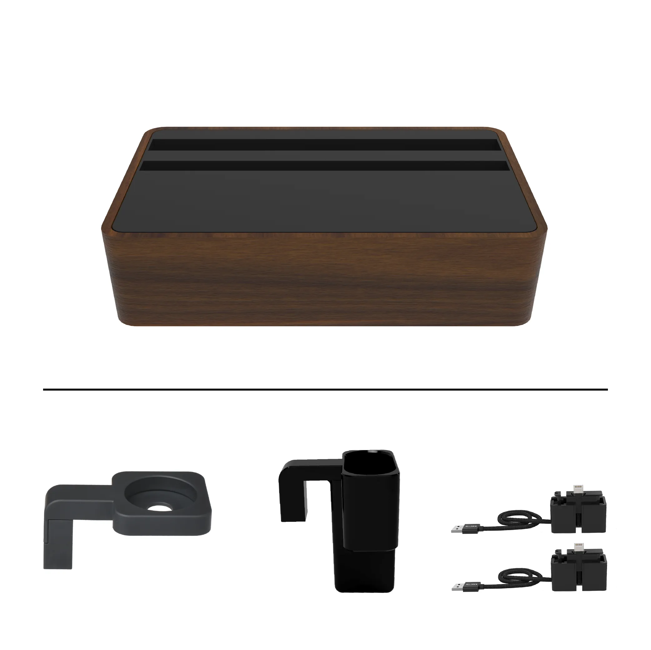 ALLDOCK Wireless Walnut & Black Apple Package