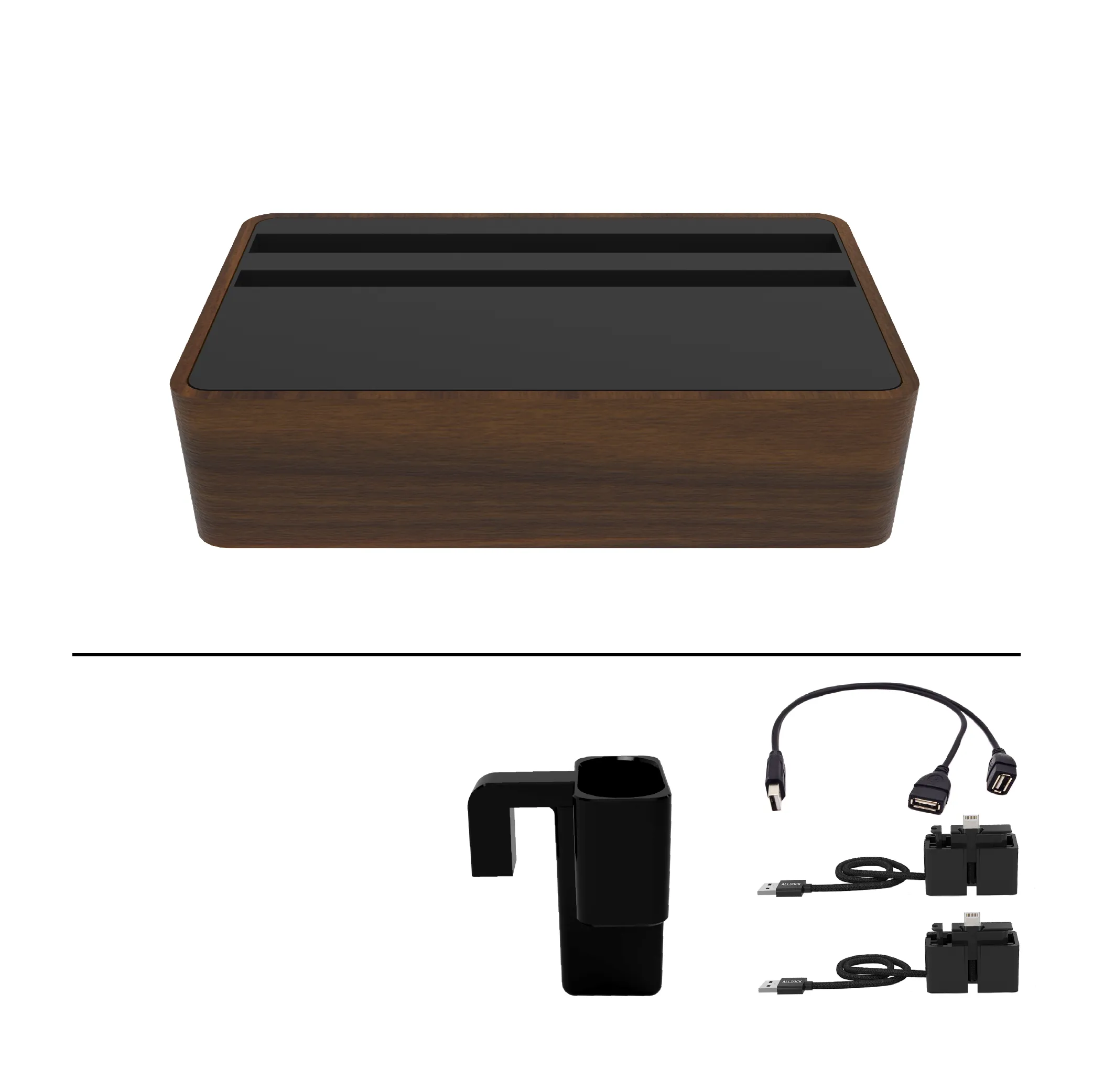 ALLDOCK Wireless Walnut & Black Apple Package