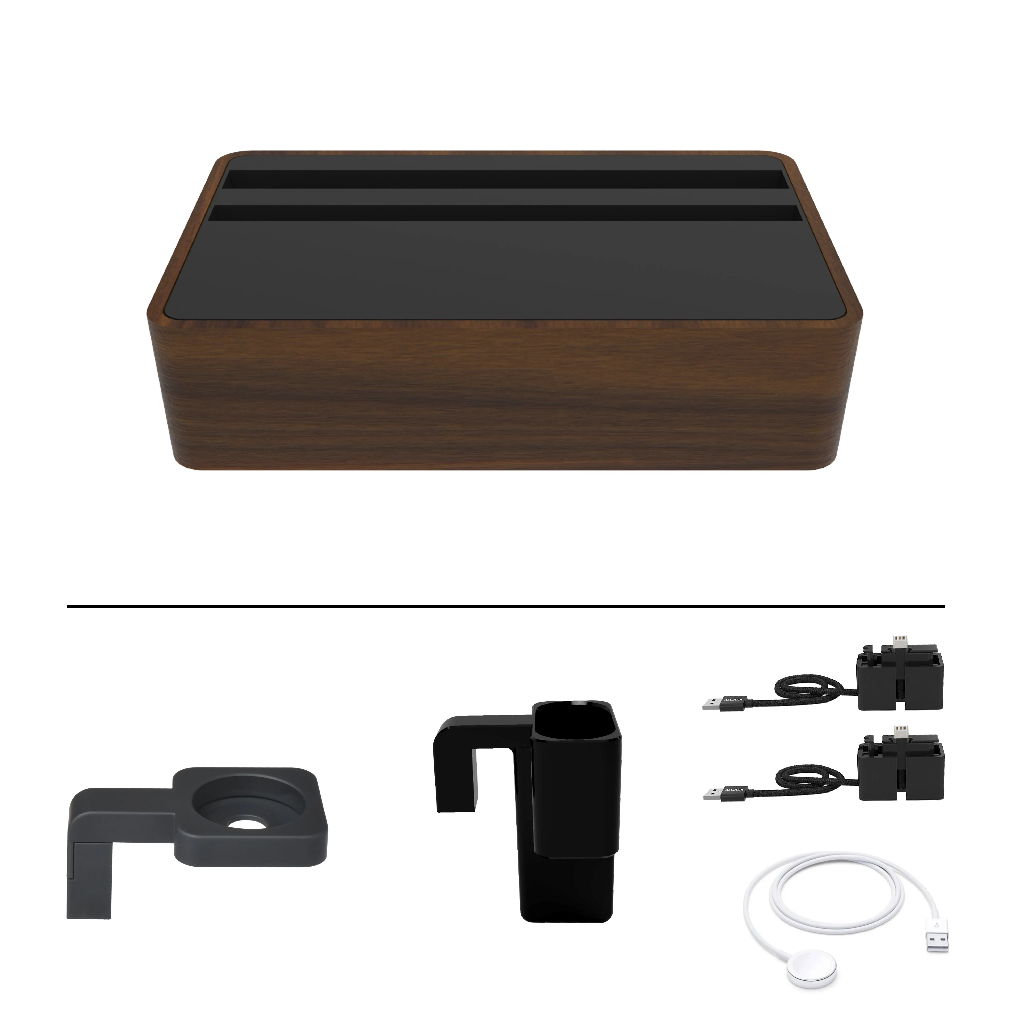 ALLDOCK Wireless Walnut & Black Apple Package