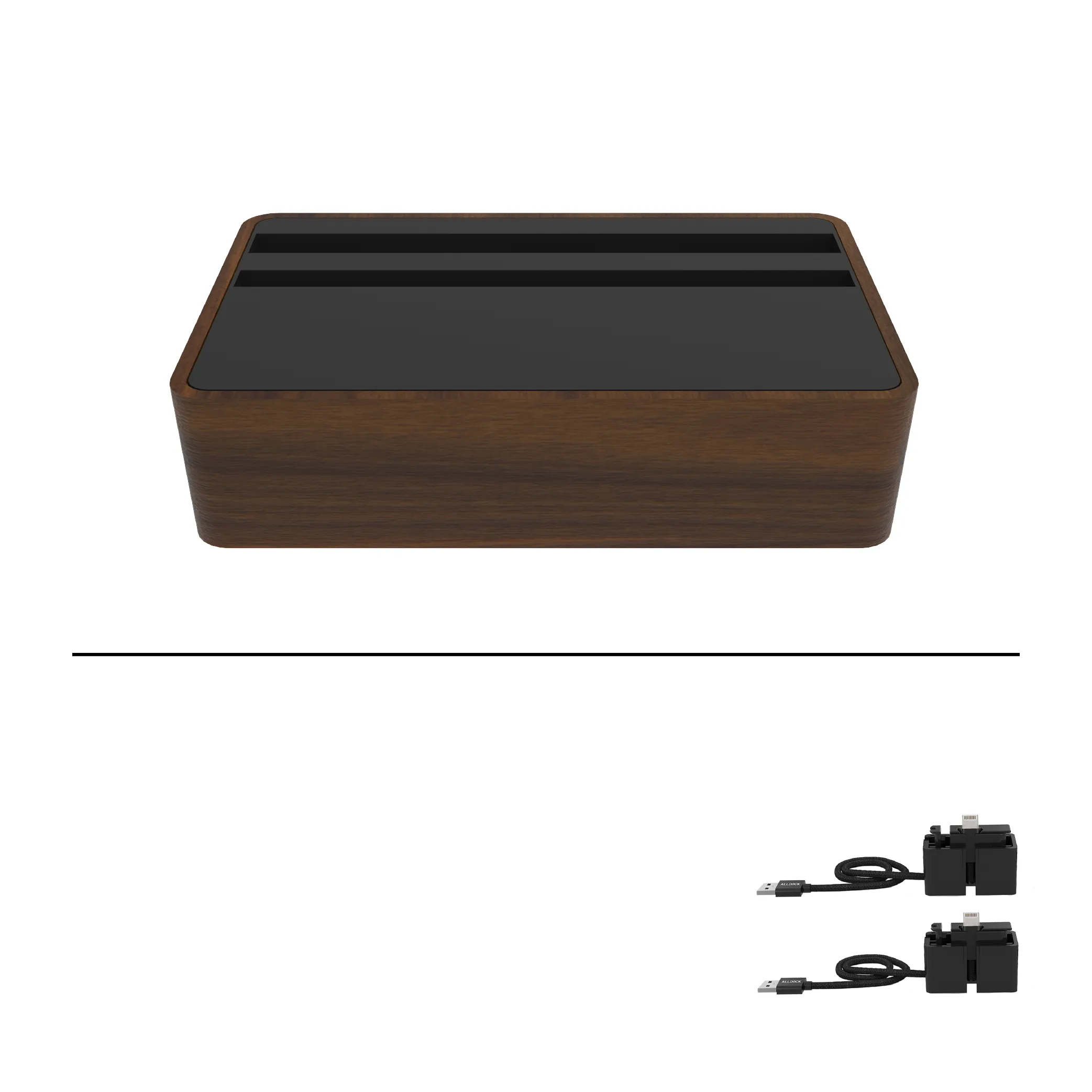 ALLDOCK Wireless Walnut & Black Apple Package