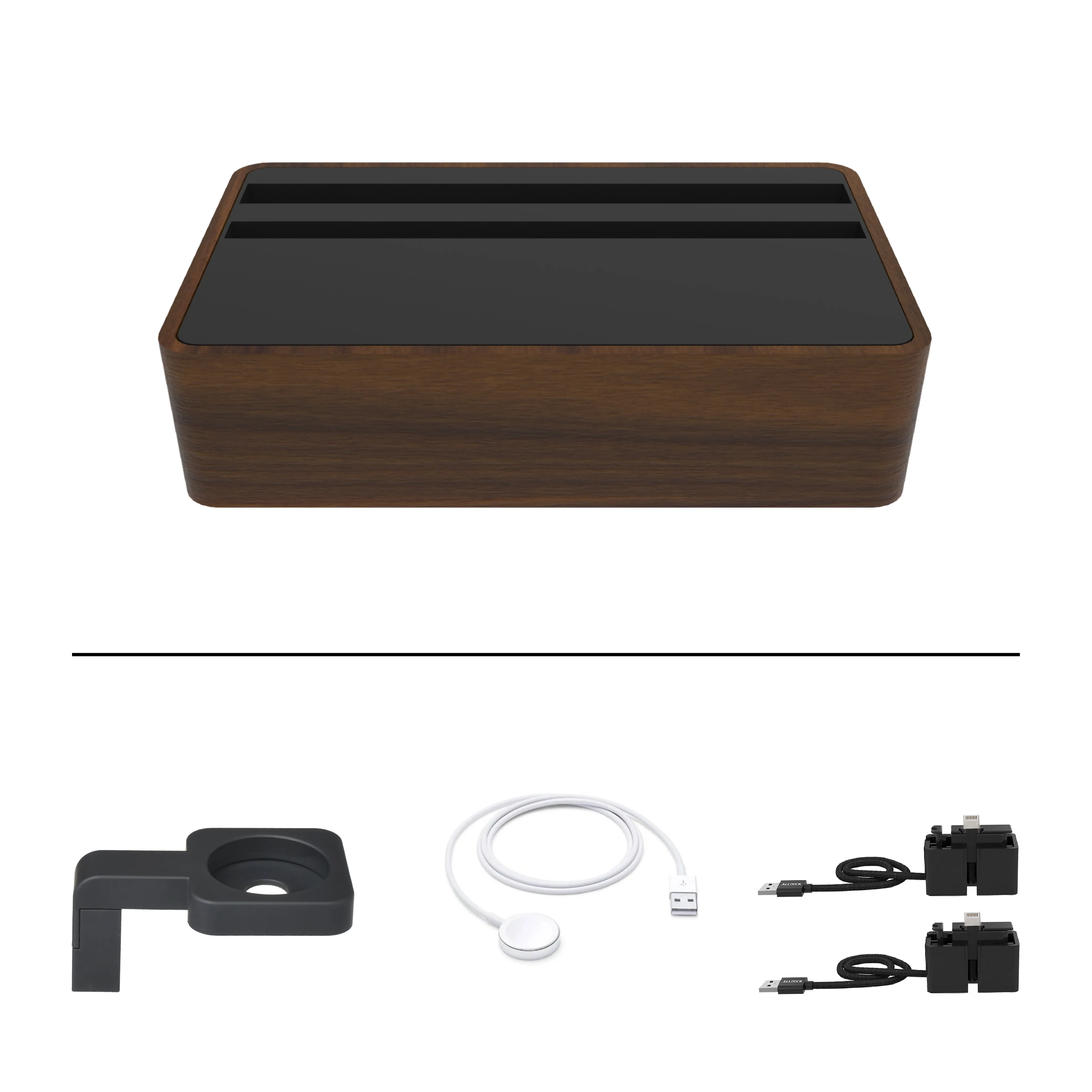 ALLDOCK Wireless Walnut & Black Apple Package