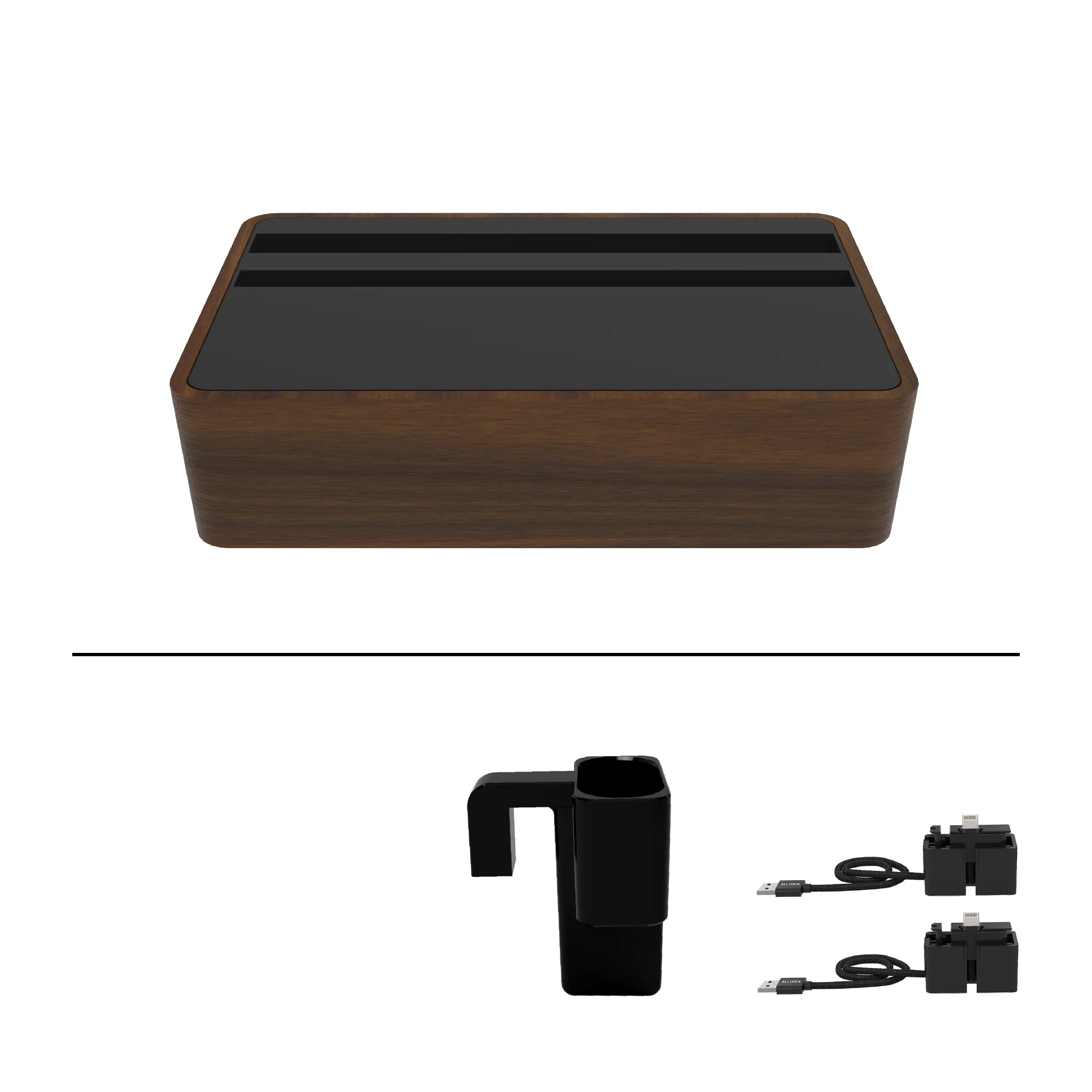 ALLDOCK Wireless Walnut & Black Apple Package