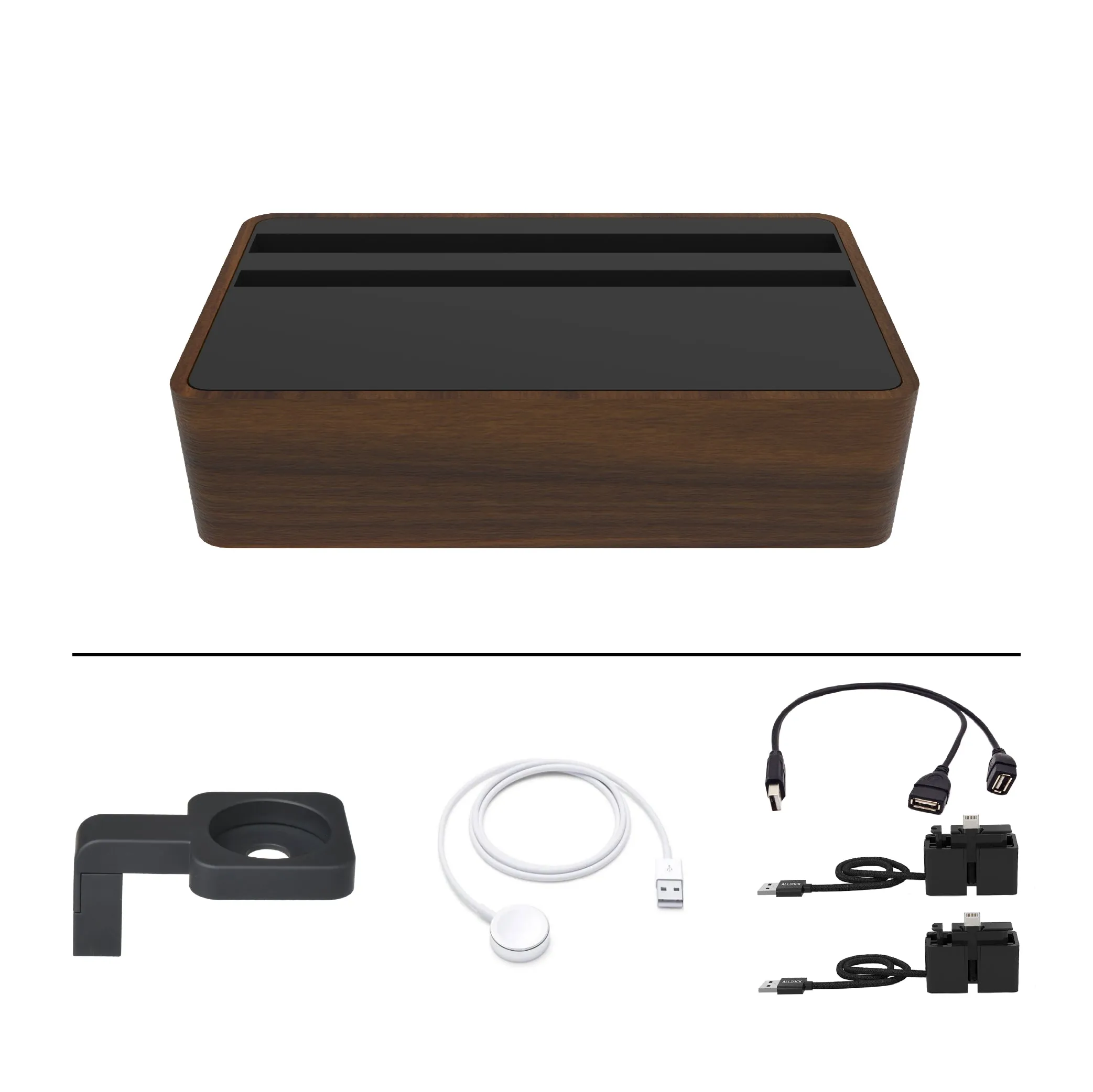 ALLDOCK Wireless Walnut & Black Apple Package