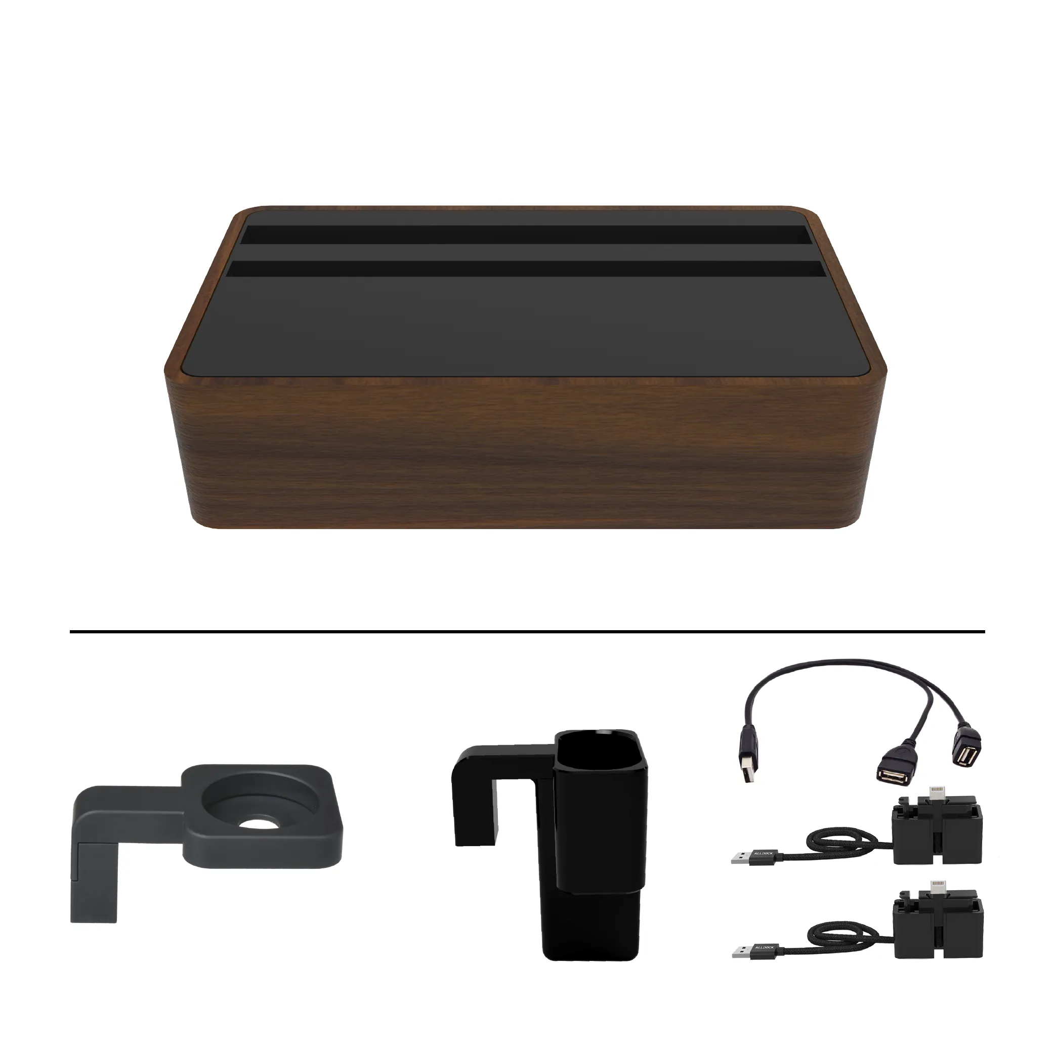 ALLDOCK Wireless Walnut & Black Apple Package