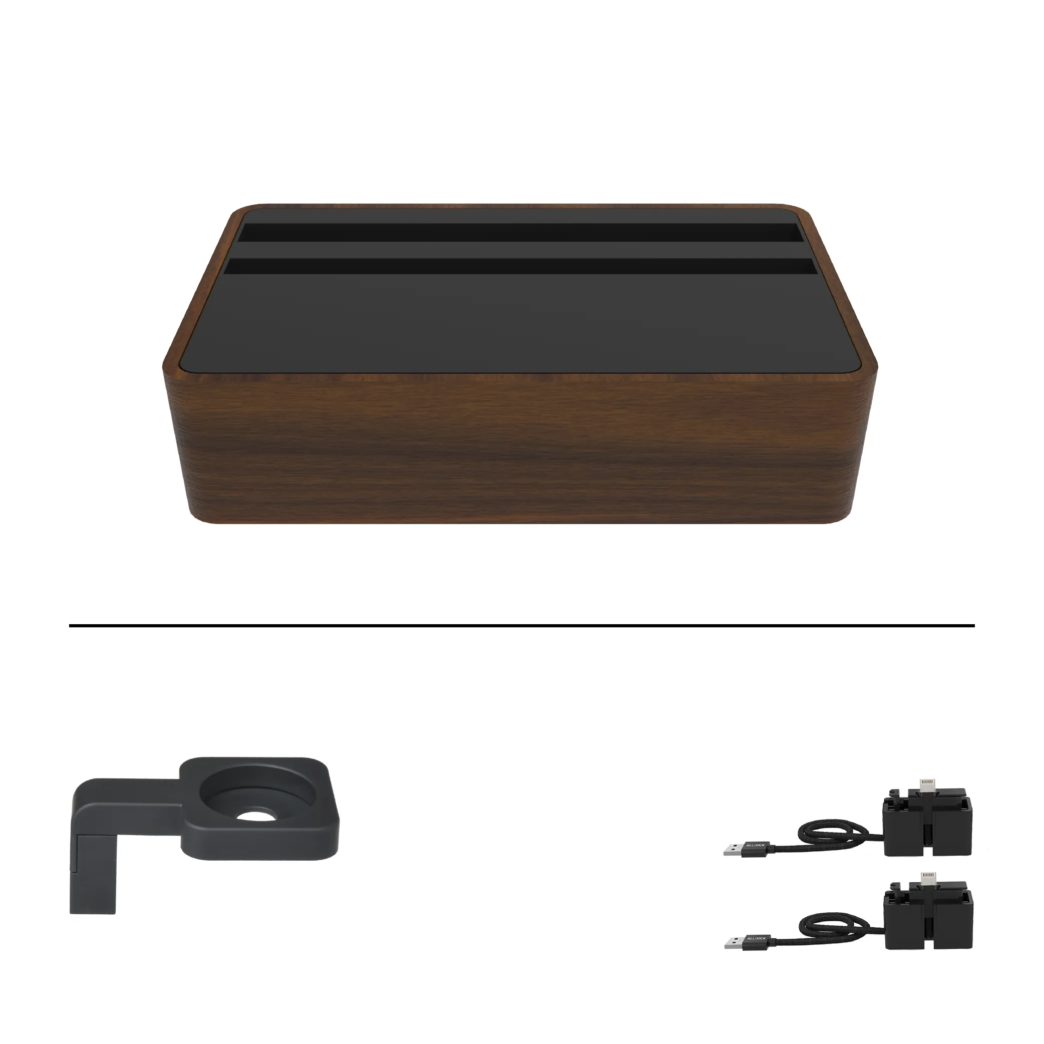 ALLDOCK Wireless Walnut & Black Apple Package