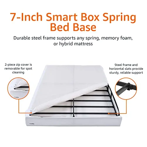 Amazon Basics Smart Box Spring Bed Base, 7-Inch Mattress Foundation - Full Size, Tool-Free Easy Assembly