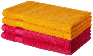 Amazon Brand - Solimo 100% Cotton 4 Piece Hand Towel Set, 500 GSM (Paradise Pink and Sunshine Yellow)