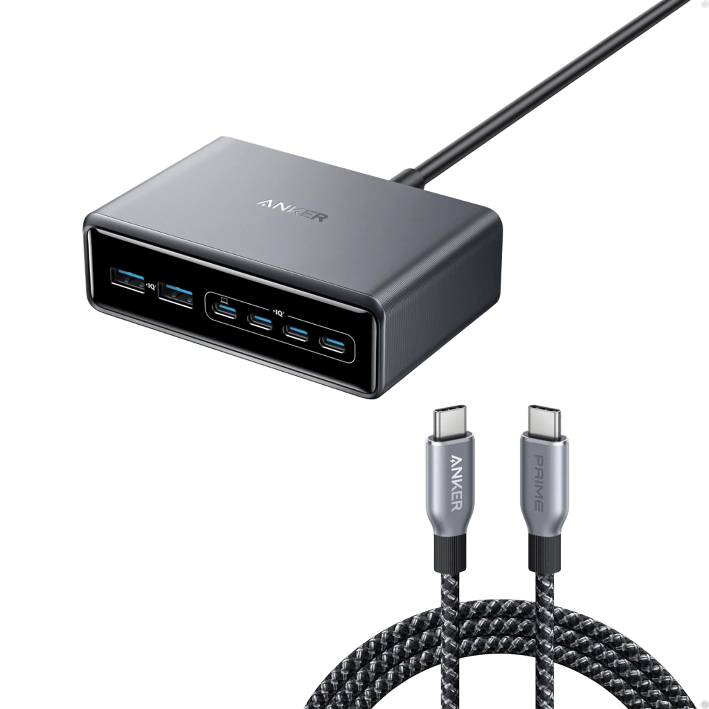 Anker Prime Charger (200W, 6 Ports, GaN)  and Anker Prime USB-C to USB-C Cable 240W