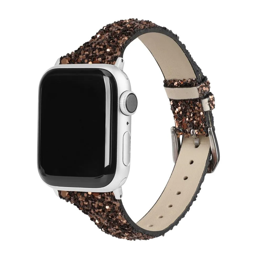 Apple Watch band Gray Silver Adapter Buckle Pu Leather Glitter