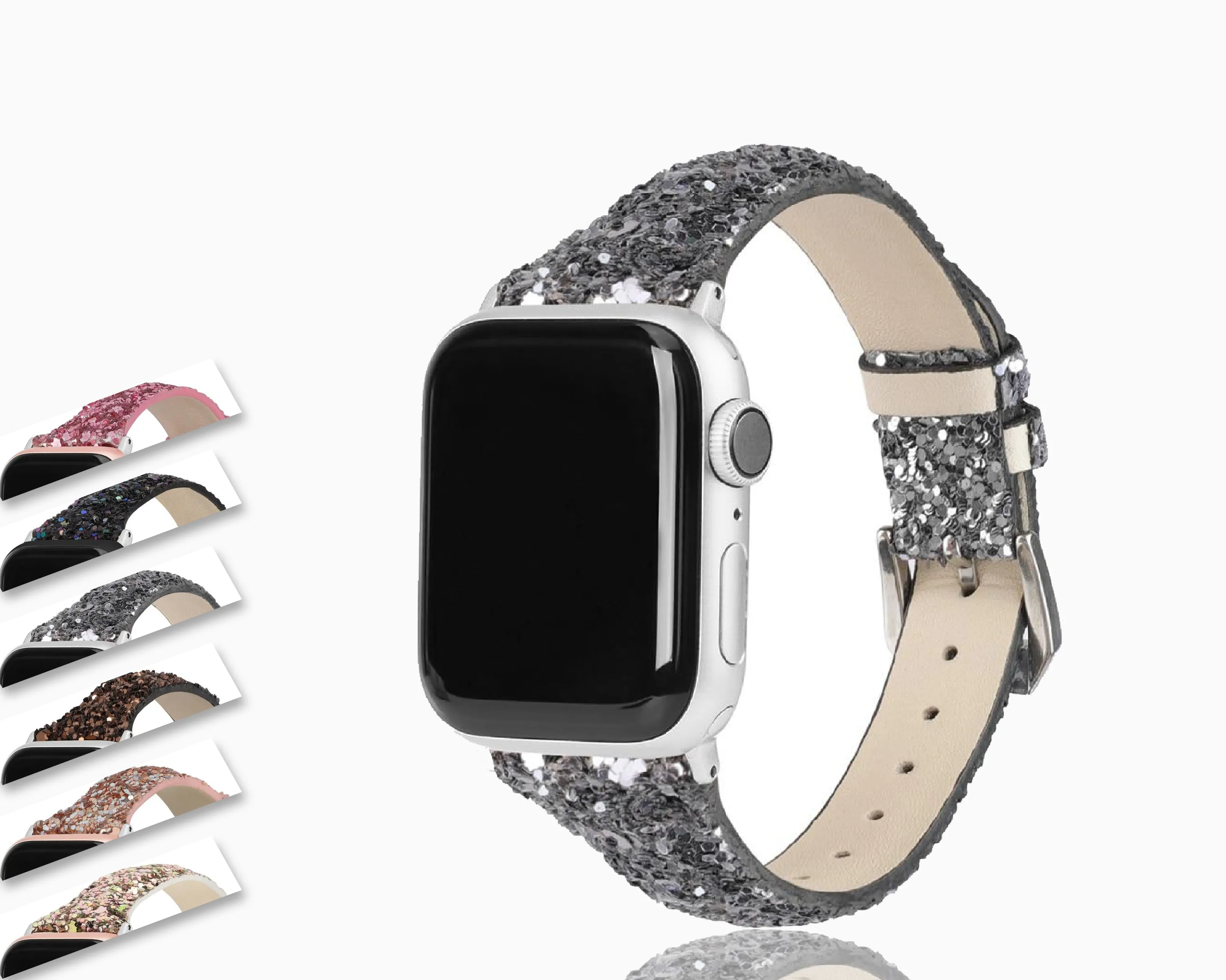 Apple Watch band Gray Silver Adapter Buckle Pu Leather Glitter