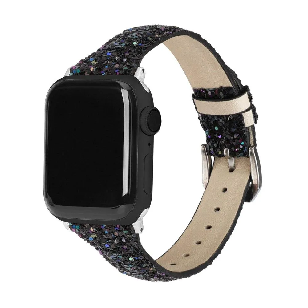 Apple Watch band Gray Silver Adapter Buckle Pu Leather Glitter