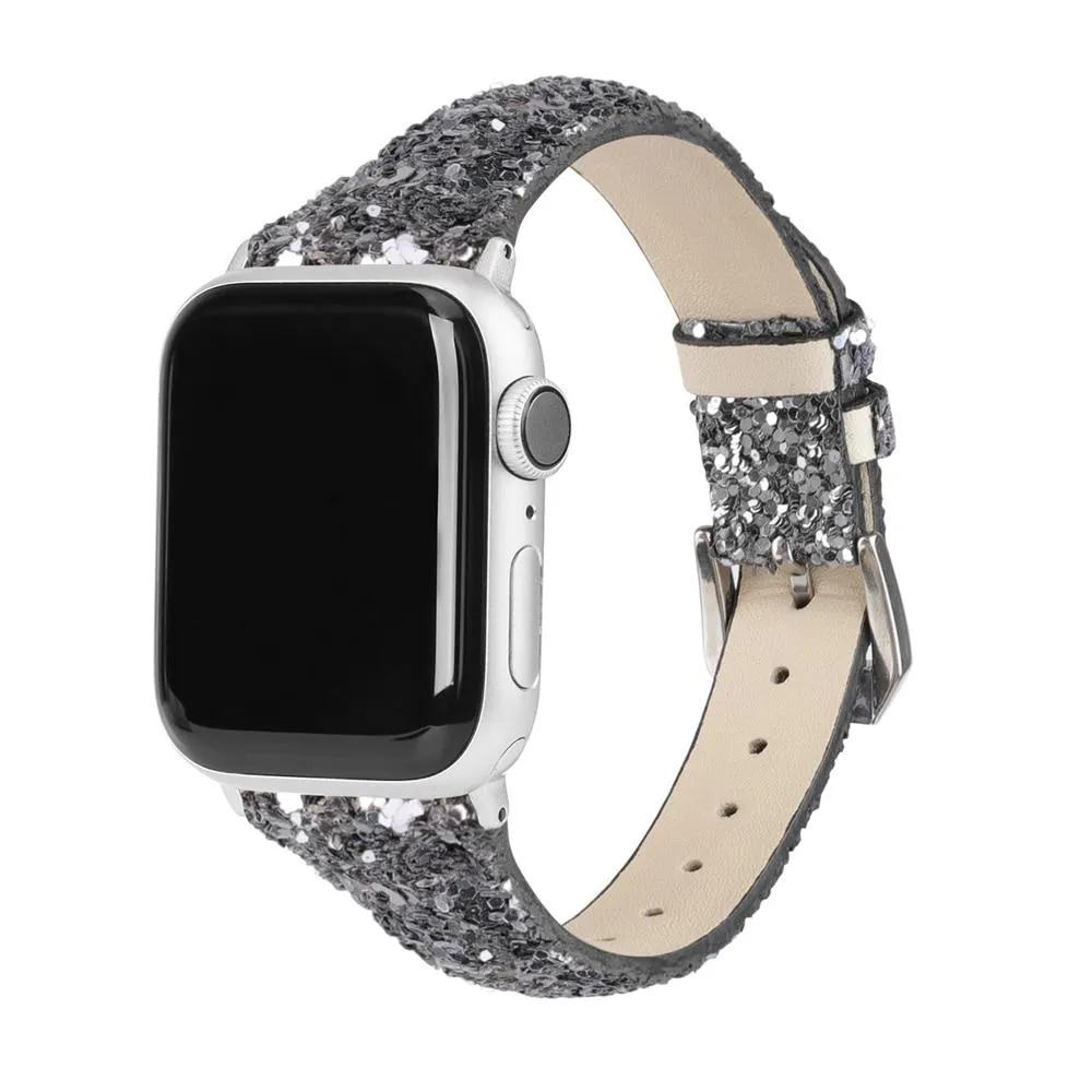 Apple Watch band Gray Silver Adapter Buckle Pu Leather Glitter