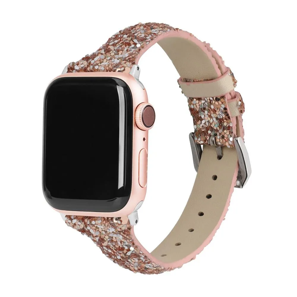 Apple Watch band Gray Silver Adapter Buckle Pu Leather Glitter