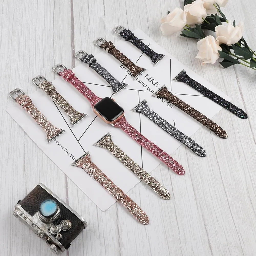 Apple Watch band Gray Silver Adapter Buckle Pu Leather Glitter