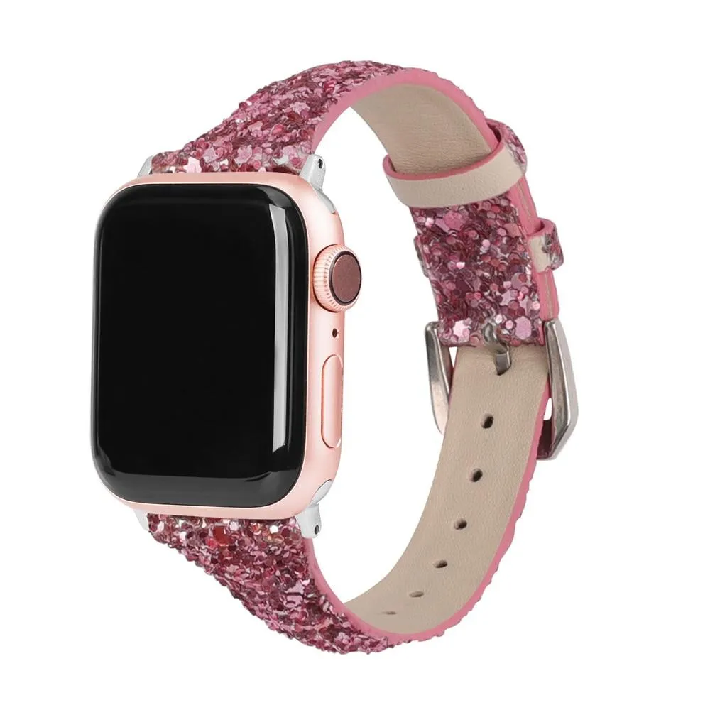 Apple Watch band Gray Silver Adapter Buckle Pu Leather Glitter