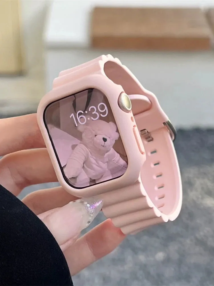 Baby Pink Cute Soft Silicone Sport Band For iwatch 10 9 7 8 SE 6 Girl Strap For Apple Watch 42mm 46 41mm 40mm 44 45mm 49mm