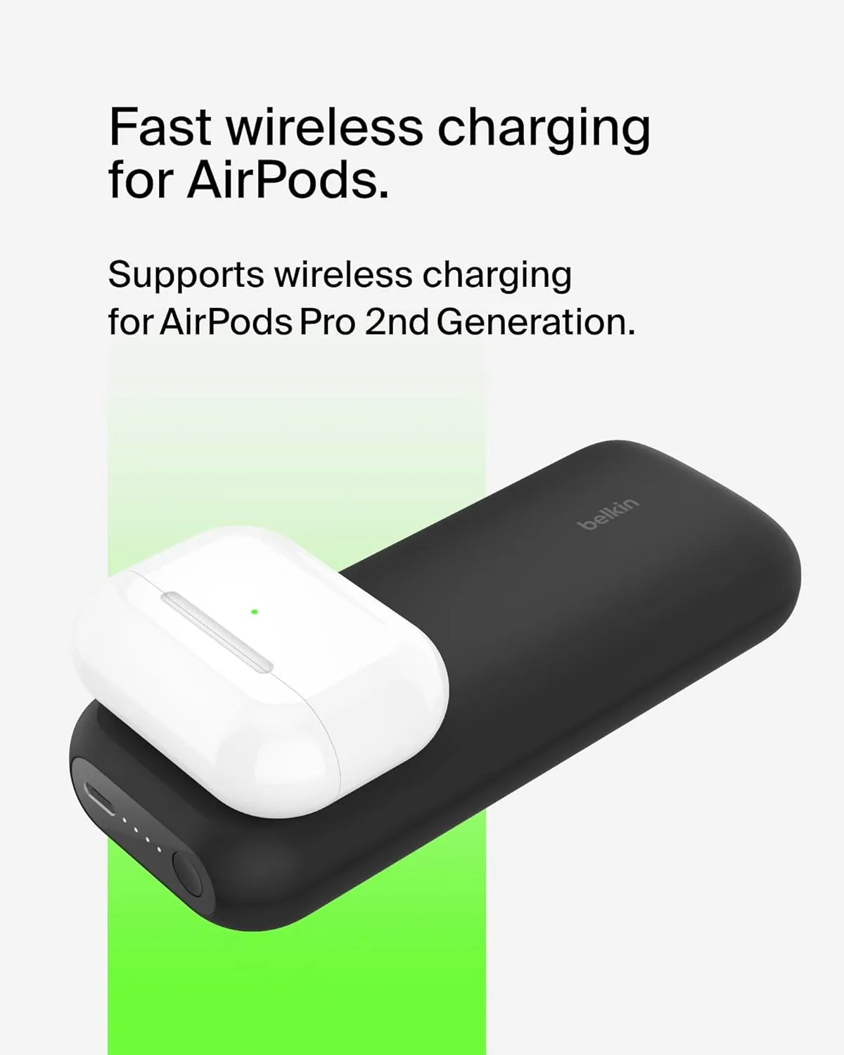 Belkin 10000 mAh Power Bank with 7.5W Fast Wireless Apple Watch | Ultra 1 & 2 | AirPods Pro (2nd Generation) Charger, 20W USB-C PD Port - Black