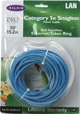 Belkin Cat5E Snagless Patch Cable Rj45 Connectors 50 Ft. Blue