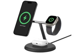 Belkin Wiz009vfbk-V2 - Magnetic 3-In-1 Wireless Charging Stand With Qi2 15W, Black