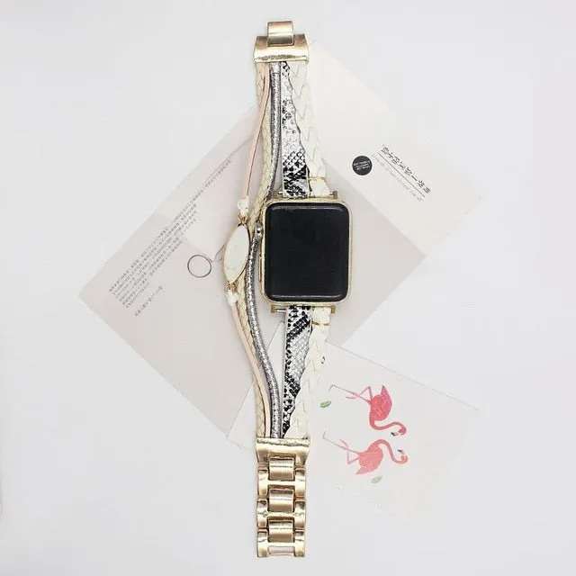 Bohemia Strap For Apple Watch Series 10 9 8 7 Band 41/45mm 38 42 40 44mm Luxury Women Diamond Leather Bracelet Iwatch 5 4 3 6 Se - Watchbands