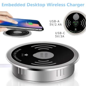 Built in Desktop Qi Fast Wireless Charger 10W 7.5W or 5W USB-A Type-C 15W Quick Charger 3.0 Embedded Caricabatter Tipe C