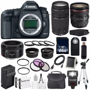 Canon EOD 5D III Digital Camera International Model   Canon EF 24-70mm f/4L is USM Lens   Canon EF 75-300 III  EF 50mm Extreme Bundle