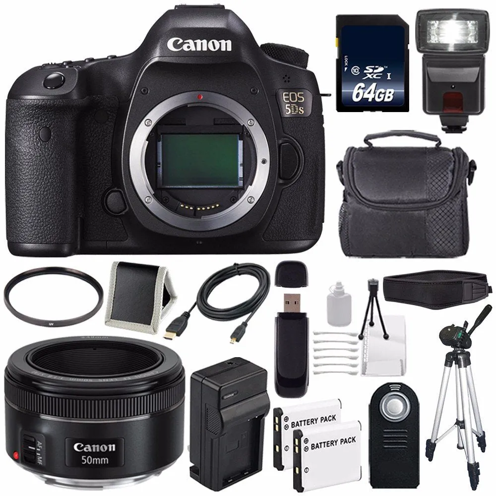 Canon EOS 5DS DSLR Camera (International Model) 0581C002   Canon EF 50mm f/1.8 STM Lens   LP-E6 Battery Deluxe Bundle