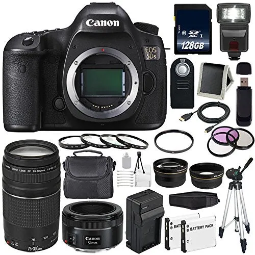 Canon EOS 5DS DSLR Camera (International Model) 0581C002   Canon EF 75-300 III  EF 50mm f/1.8 STM Lens Deluxe Bundle