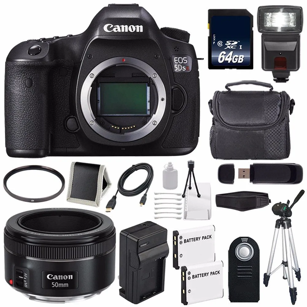 Canon EOS 5DS R DSLR Camera (International Model) 0582C002   Canon EF 50mm f/1.8 STM Lens   LP-E6 Battery   64GB Card Starter Bundle