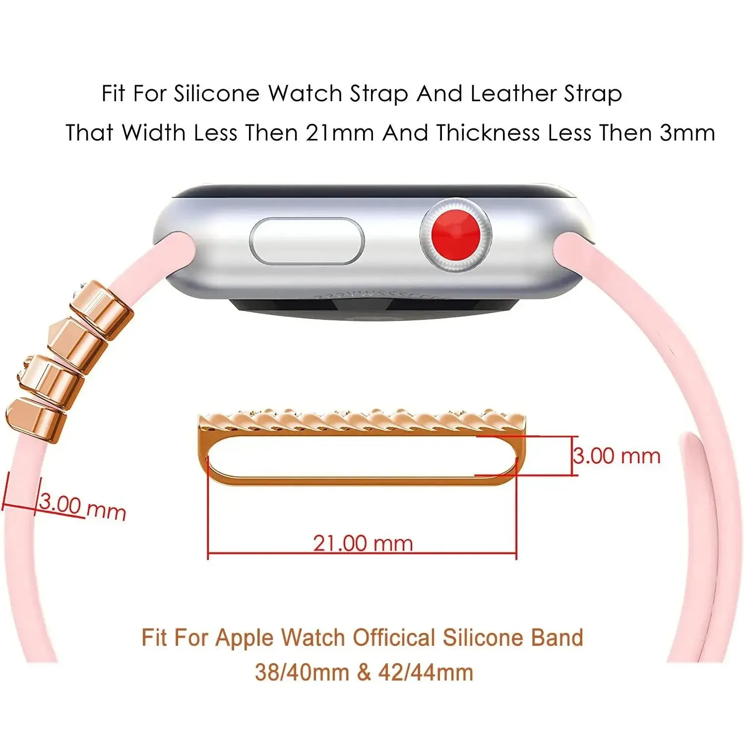 Fashion Silicone Strap Decorative For Apple Watch Band Ornament Decoration Metal Charms Strap Stone Accessories