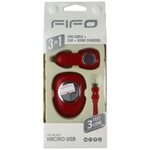 FIFO 3-in-1 Car   Wall USB Charger and 3-Ft Micro-USB Cable Combo - Red