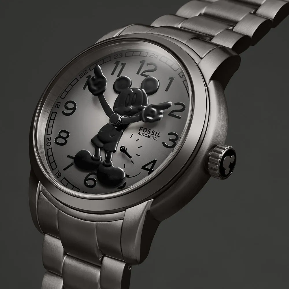 Fossil LE1186 Gunmetal Mickey Heritage Automatic 100th Disney Anniversary