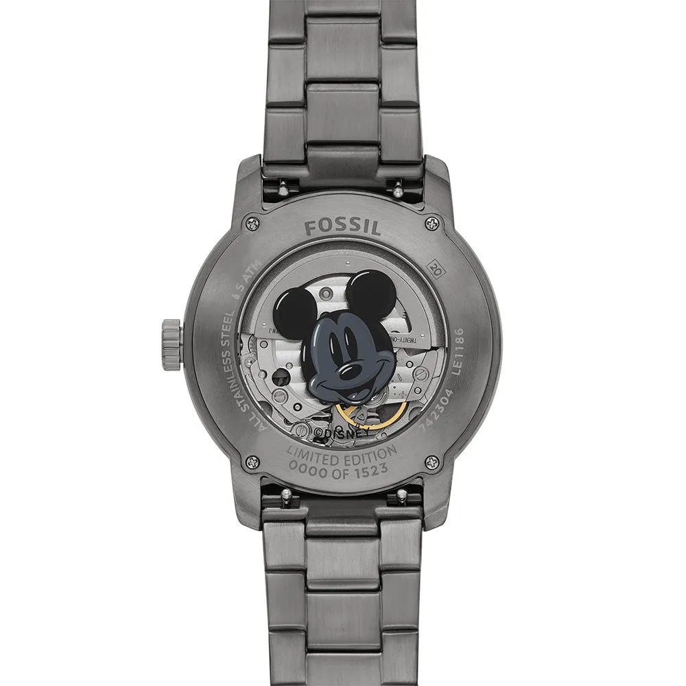 Fossil LE1186 Gunmetal Mickey Heritage Automatic 100th Disney Anniversary