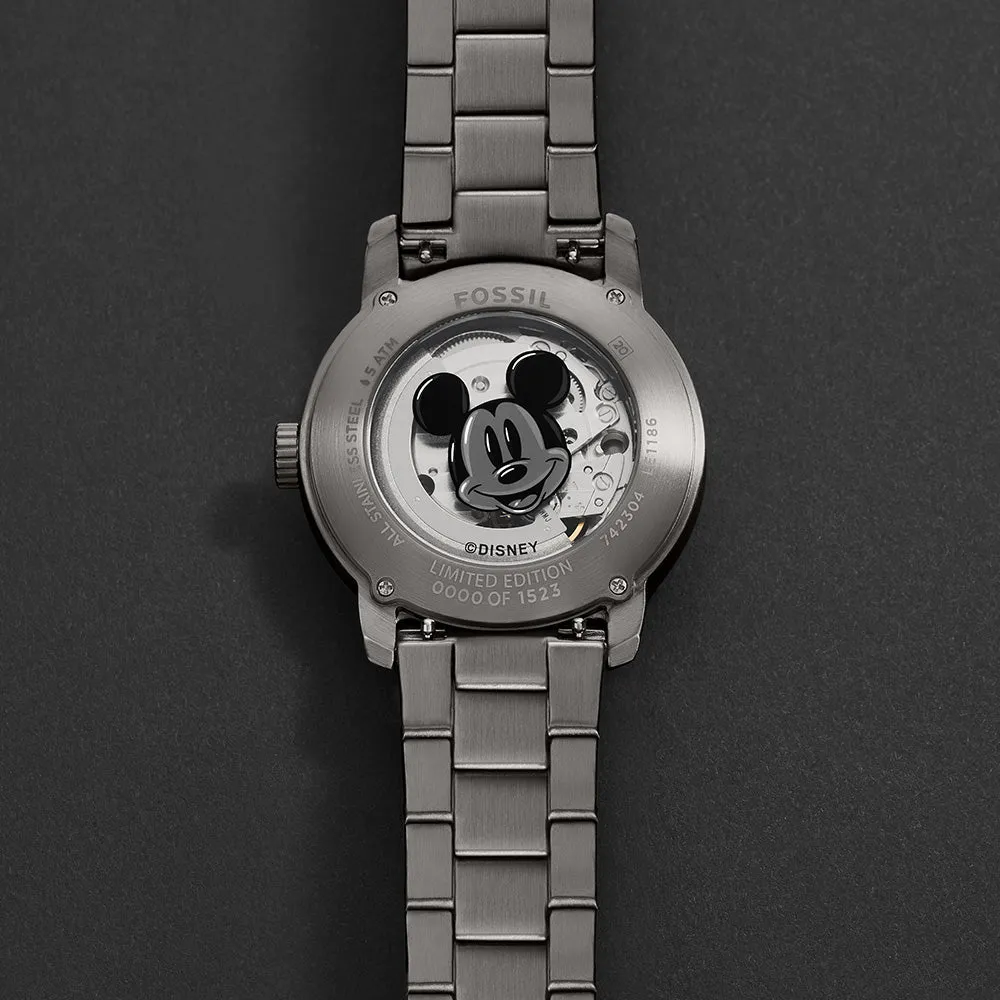 Fossil LE1186 Gunmetal Mickey Heritage Automatic 100th Disney Anniversary