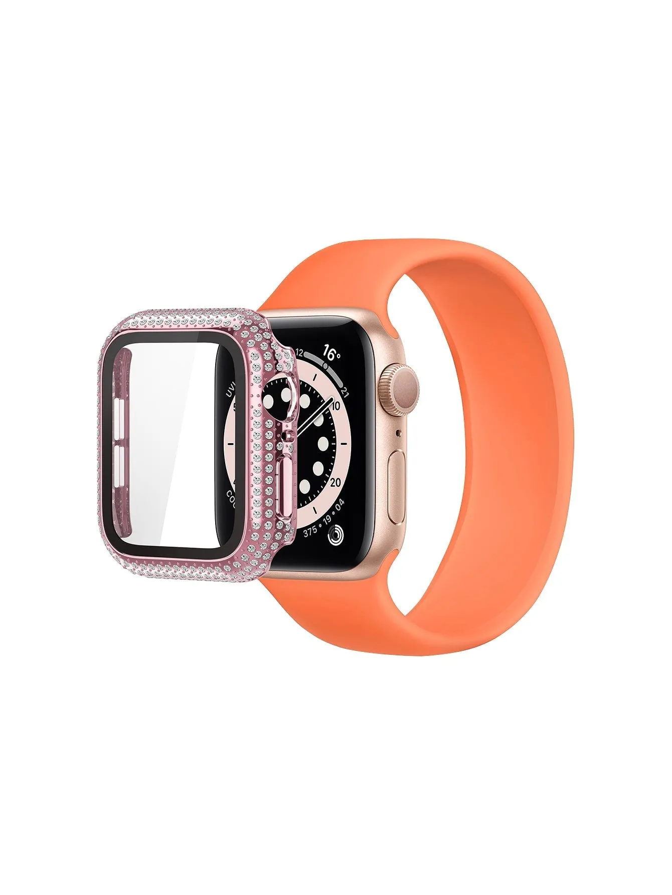 Full Bling Bumper Case with Glass for Apple Watch 44mm-Rose Pink