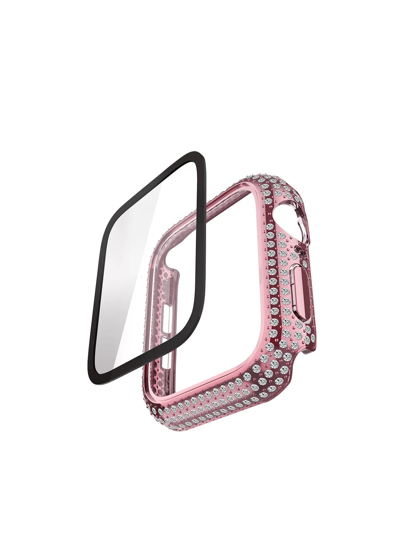 Full Bling Bumper Case with Glass for Apple Watch 44mm-Rose Pink