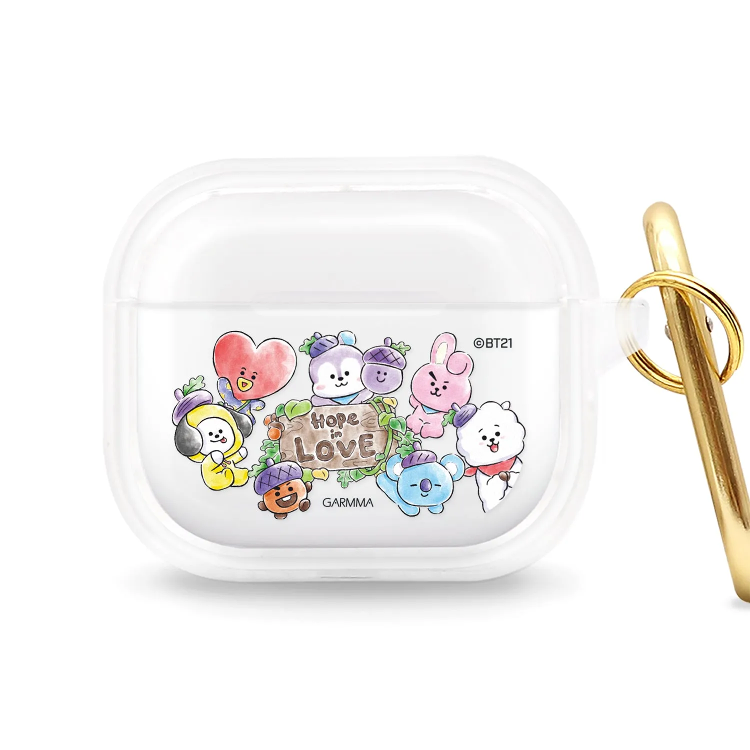 GARMMA BT21 Apple AirPods Pro 2/1 & AirPods 3 Charging Case Cover with Carabiner Clip