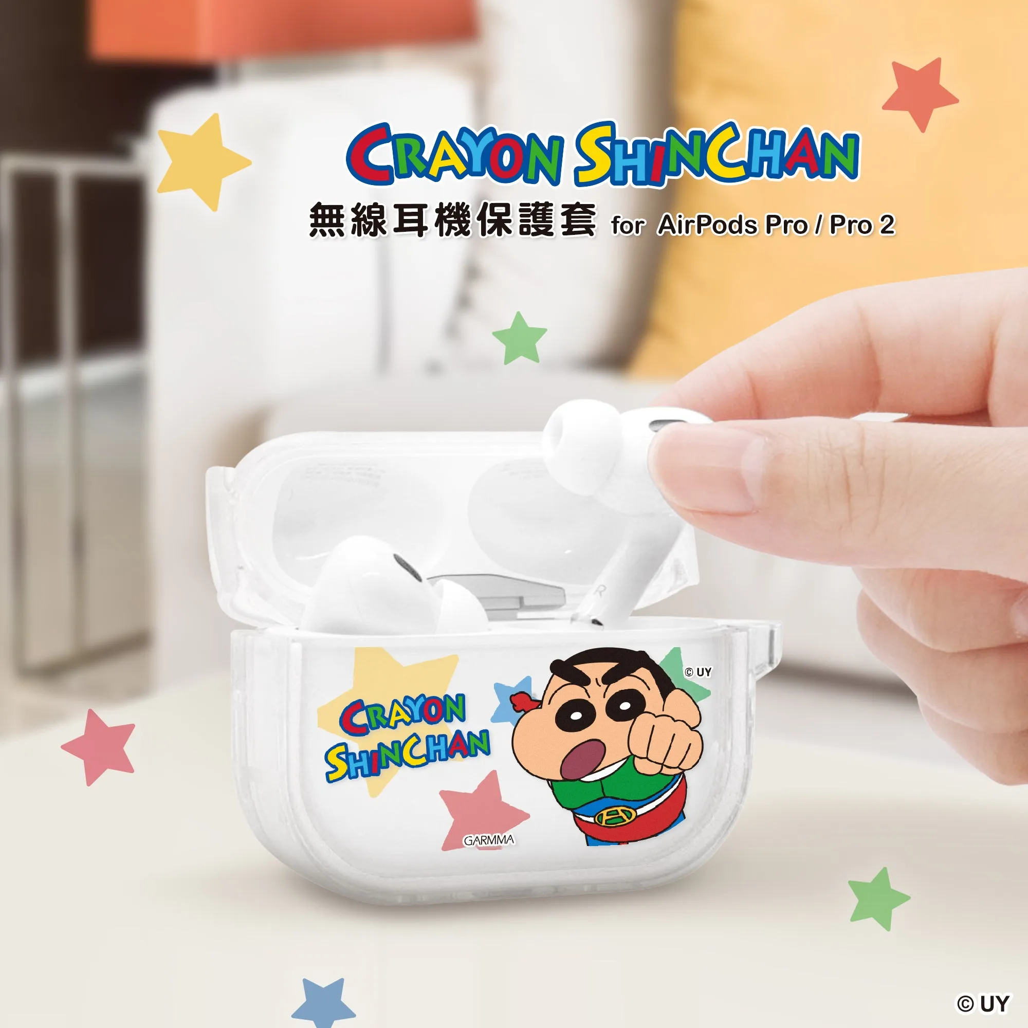 GARMMA Crayon Shin-chan Apple AirPods Pro 2/1 Charging Case Cover with Carabiner Clip