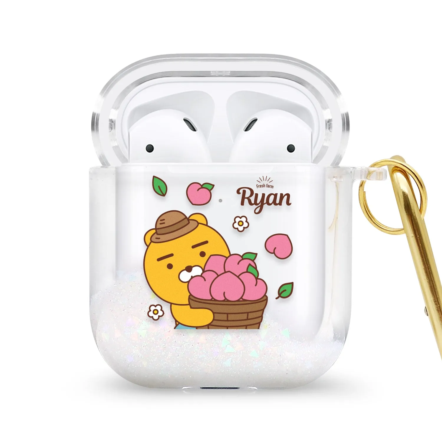 GARMMA kakao Friends Glitter Quicksand Apple AirPods Pro/2/1 Charging Case Cover with Carabiner Clip