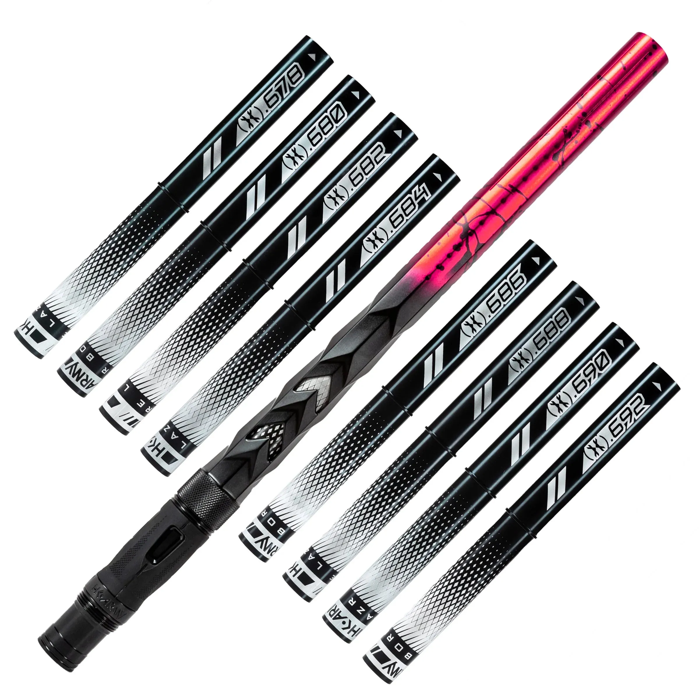 HK Army LAZR Fossil Elite Barrel Kit - 15 inch - Black Inserts - Cocker Threads - Red/Black Splash