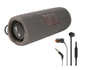 JBL FLIP 6 Wireless Portable Waterproof Speaker - Gray   JBL T110 in Ear Headphones Black