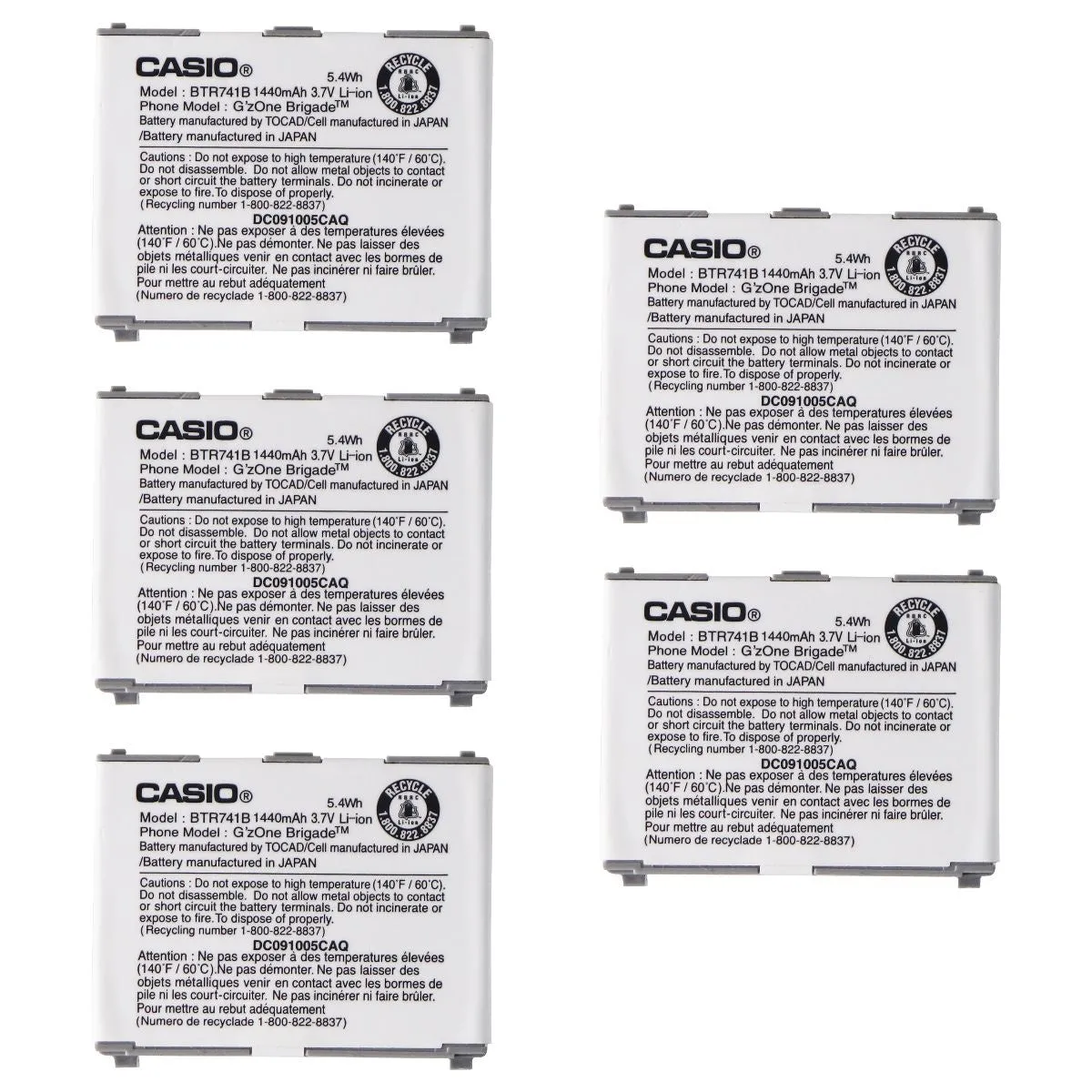 KIT 5x OEM Casio BTR741B 1390 mAh Replacement Battery for C741 Brigade