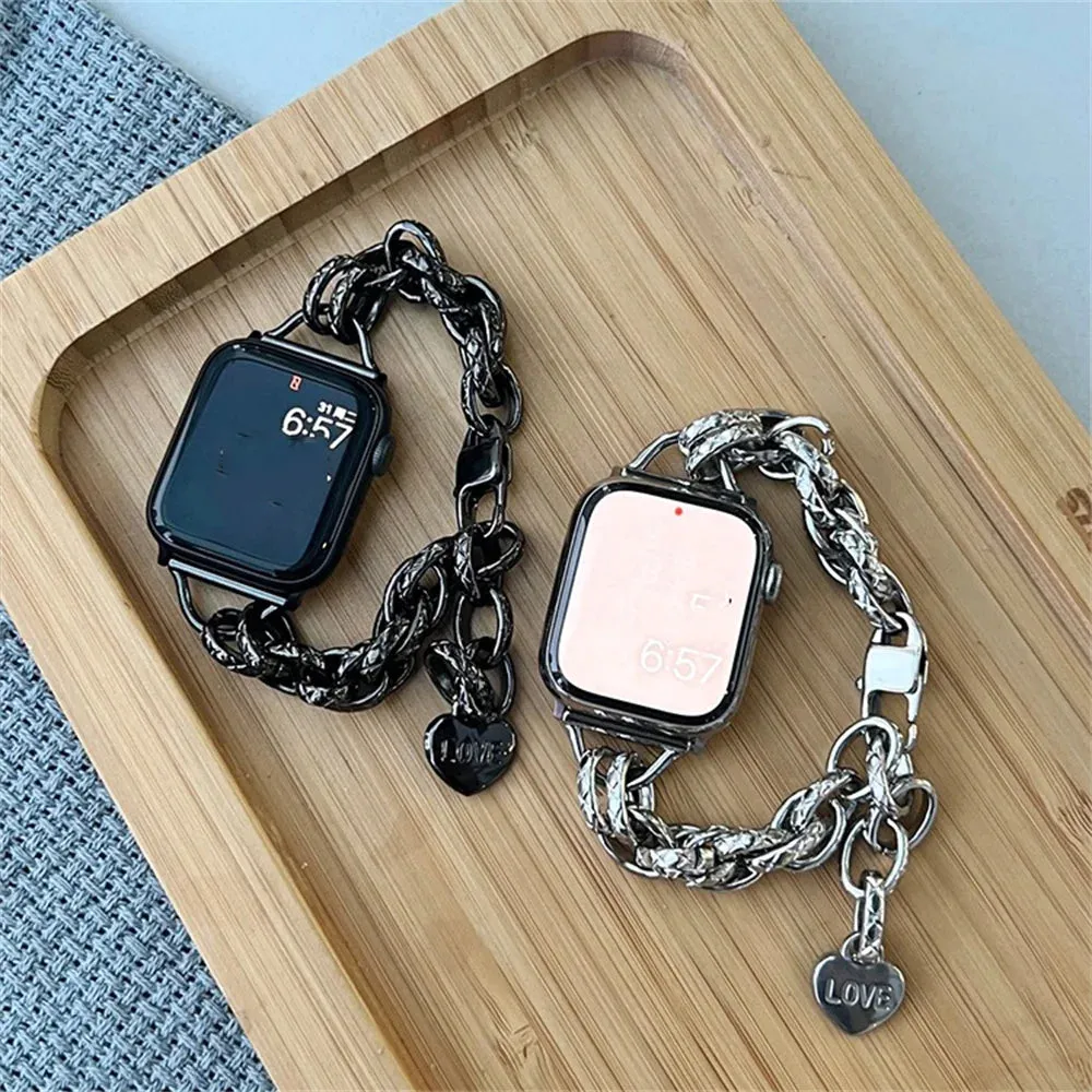 Lover Heart Chain Bracelet For Apple Watch 9 Band 8 7 6 5 Se 4 Ultra 2 Cute Wristband For Iwatch 40mm 41mm 42mm 44mm 45mm 49mm