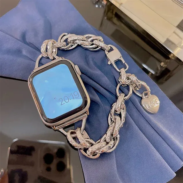 Lover Heart Chain Bracelet For Apple Watch 9 Band 8 7 6 5 Se 4 Ultra 2 Cute Wristband For Iwatch 40mm 41mm 42mm 44mm 45mm 49mm