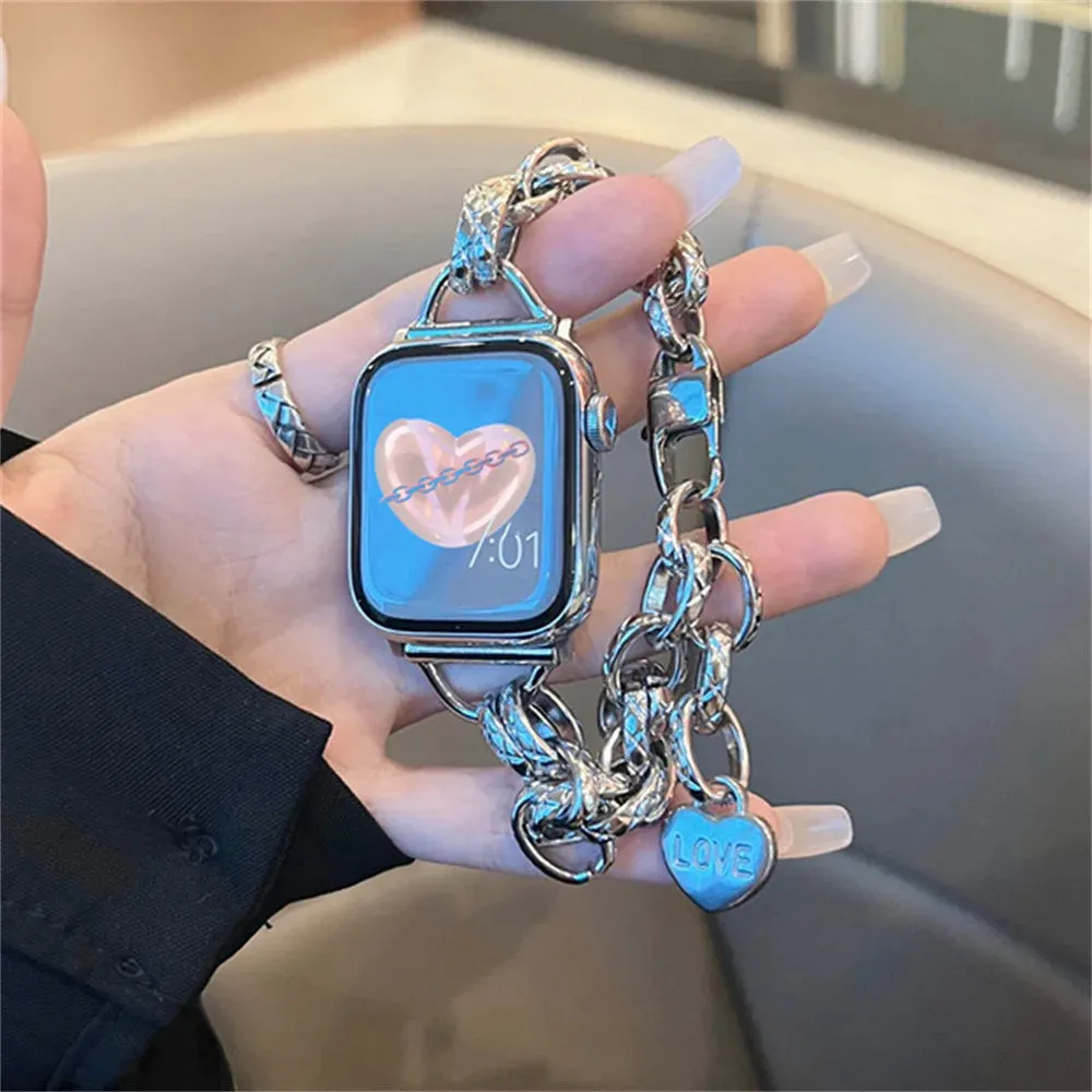 Lover Heart Chain Bracelet For Apple Watch 9 Band 8 7 6 5 Se 4 Ultra 2 Cute Wristband For Iwatch 40mm 41mm 42mm 44mm 45mm 49mm