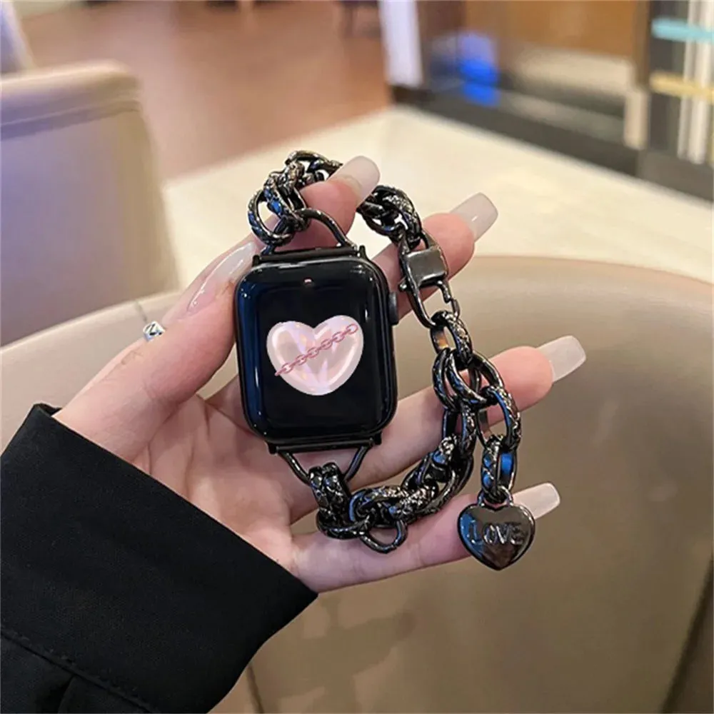 Lover Heart Chain Bracelet For Apple Watch 9 Band 8 7 6 5 Se 4 Ultra 2 Cute Wristband For Iwatch 40mm 41mm 42mm 44mm 45mm 49mm