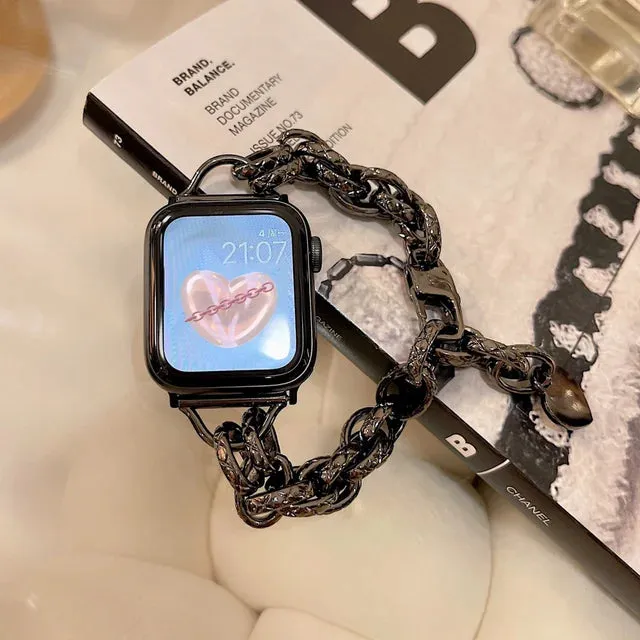 Lover Heart Chain Bracelet For Apple Watch 9 Band 8 7 6 5 Se 4 Ultra 2 Cute Wristband For Iwatch 40mm 41mm 42mm 44mm 45mm 49mm